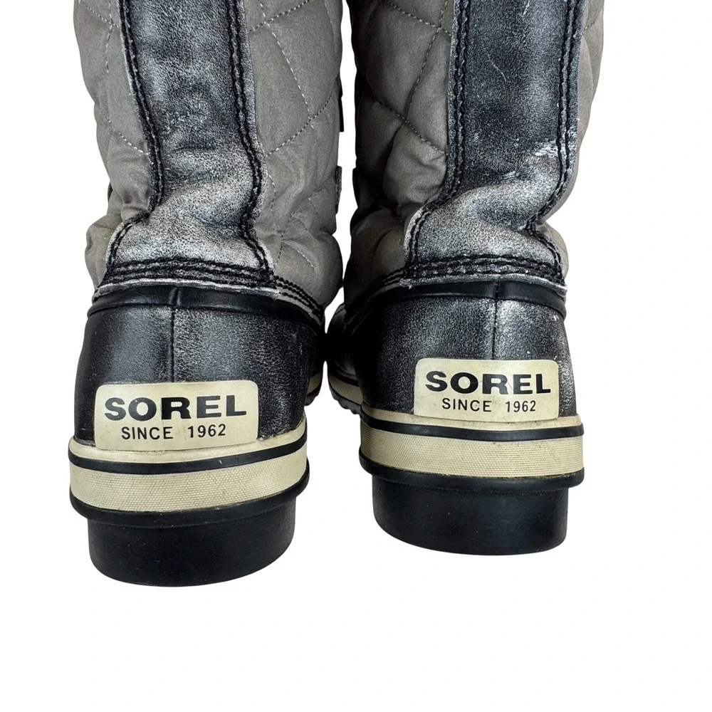 Sorel Winter Boots Womens 12 Gray Quilted Waterproof Faux Fur Lace Up Snow